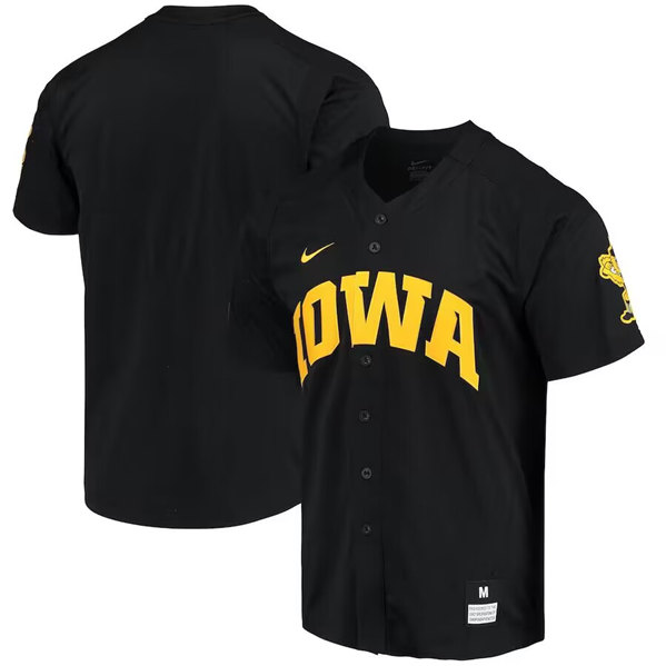Men's Iowa Hawkeyes Custom Black Elite Full-Button Vapor Stitched Baseball Jersey